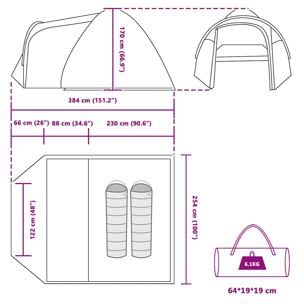 vidaXL Dome Tent Dome with Roof with Storage Blue 384 x 254 x 170 cm