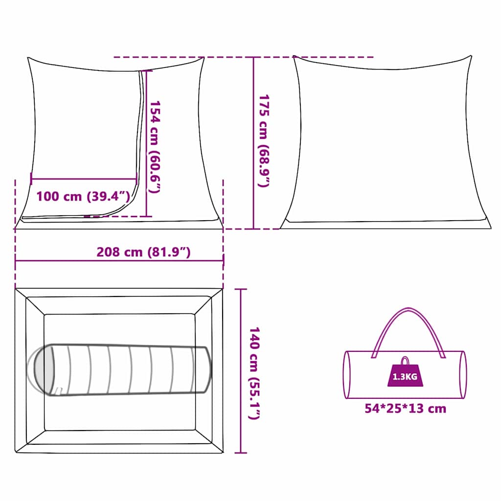 vidaXL Inner Tent 2-Person Black Mesh - 208 x 140 x 175 cm