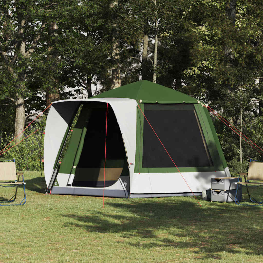 vidaXL Camping Tent Cabin with Roof Green 420 x 420 x 227 cm Polyester