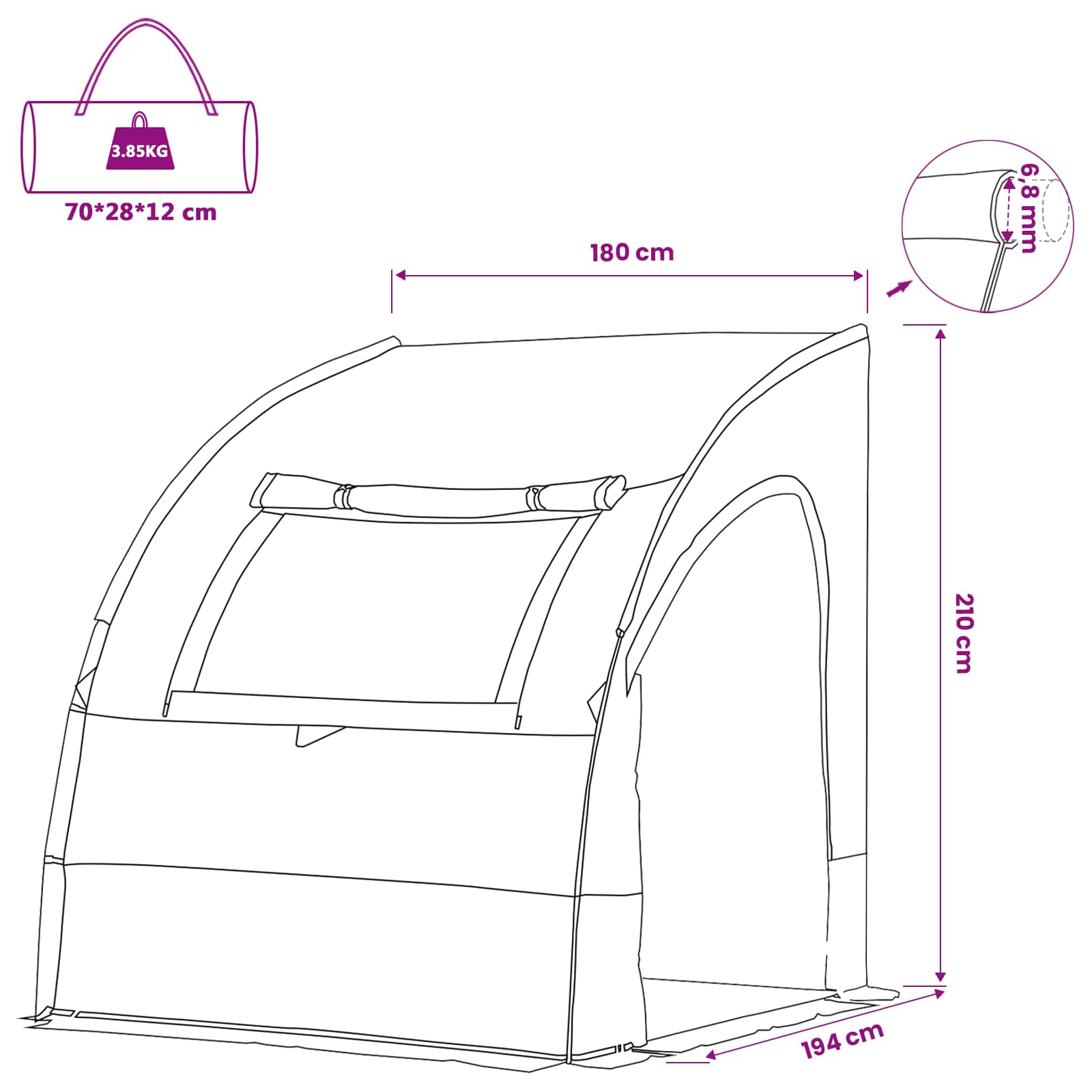 vidaXL Tailgate Tent 194 x 180 x 210 cm Green Taffeta