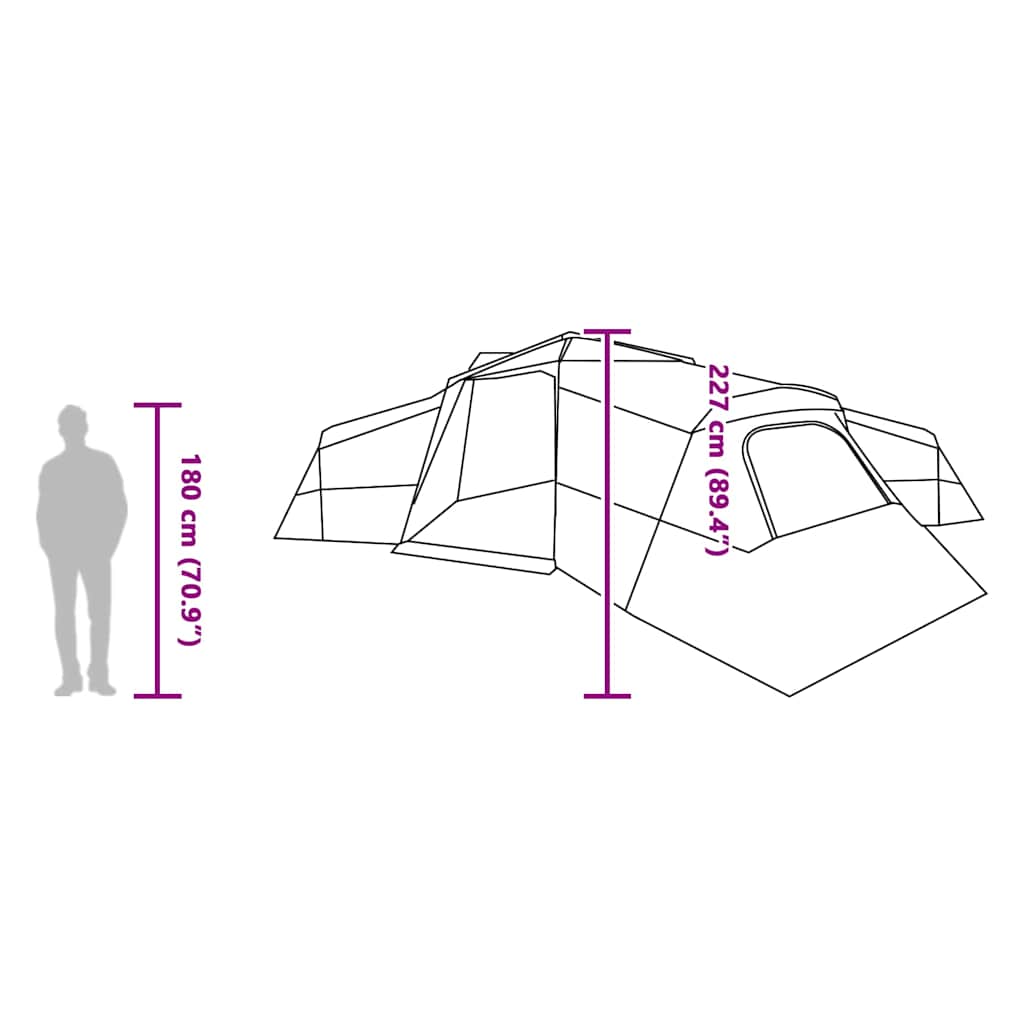 vidaXL Family Tent 16-Person Waterproof Grey and Orange Taffeta - 833 x 585 x 216 cm