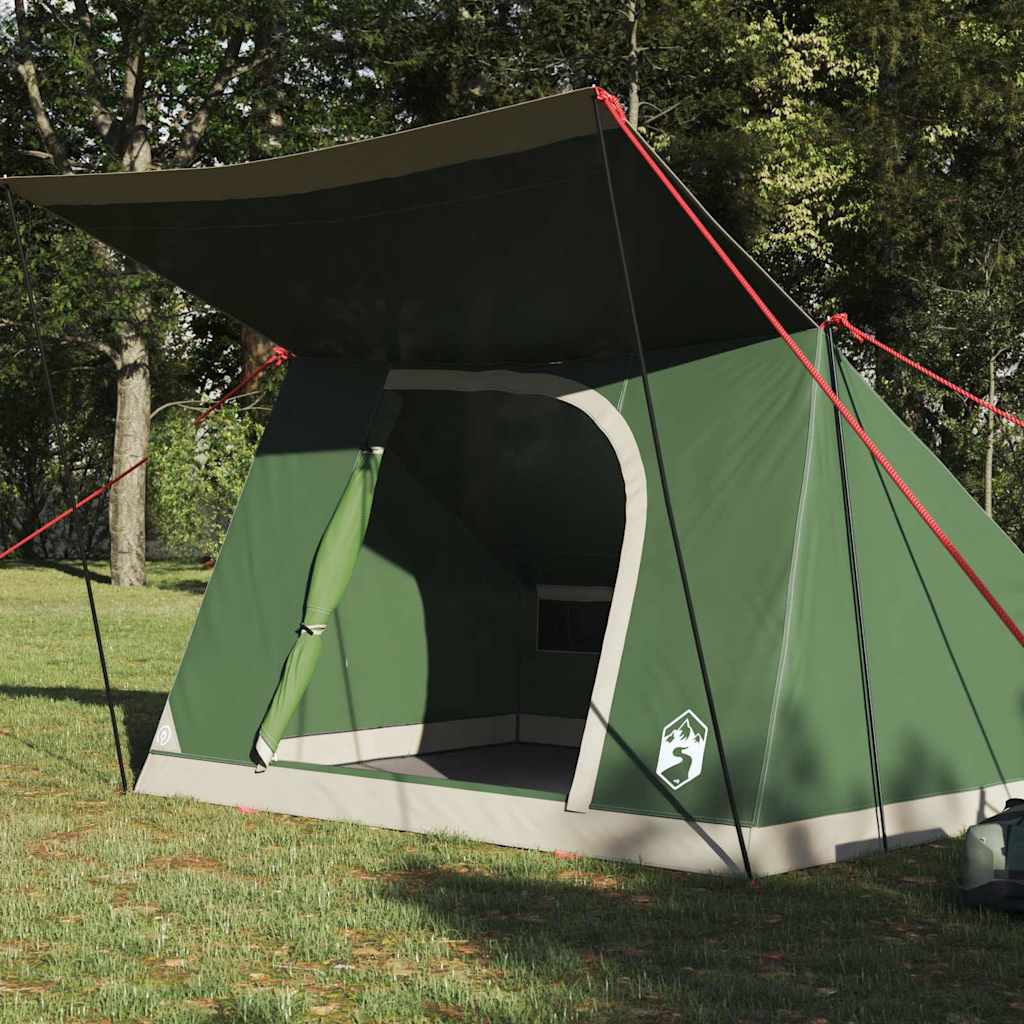 vidaXL Camping Tent 4-Person Waterproof Green Taffeta - 282 x 225 x 154 cm