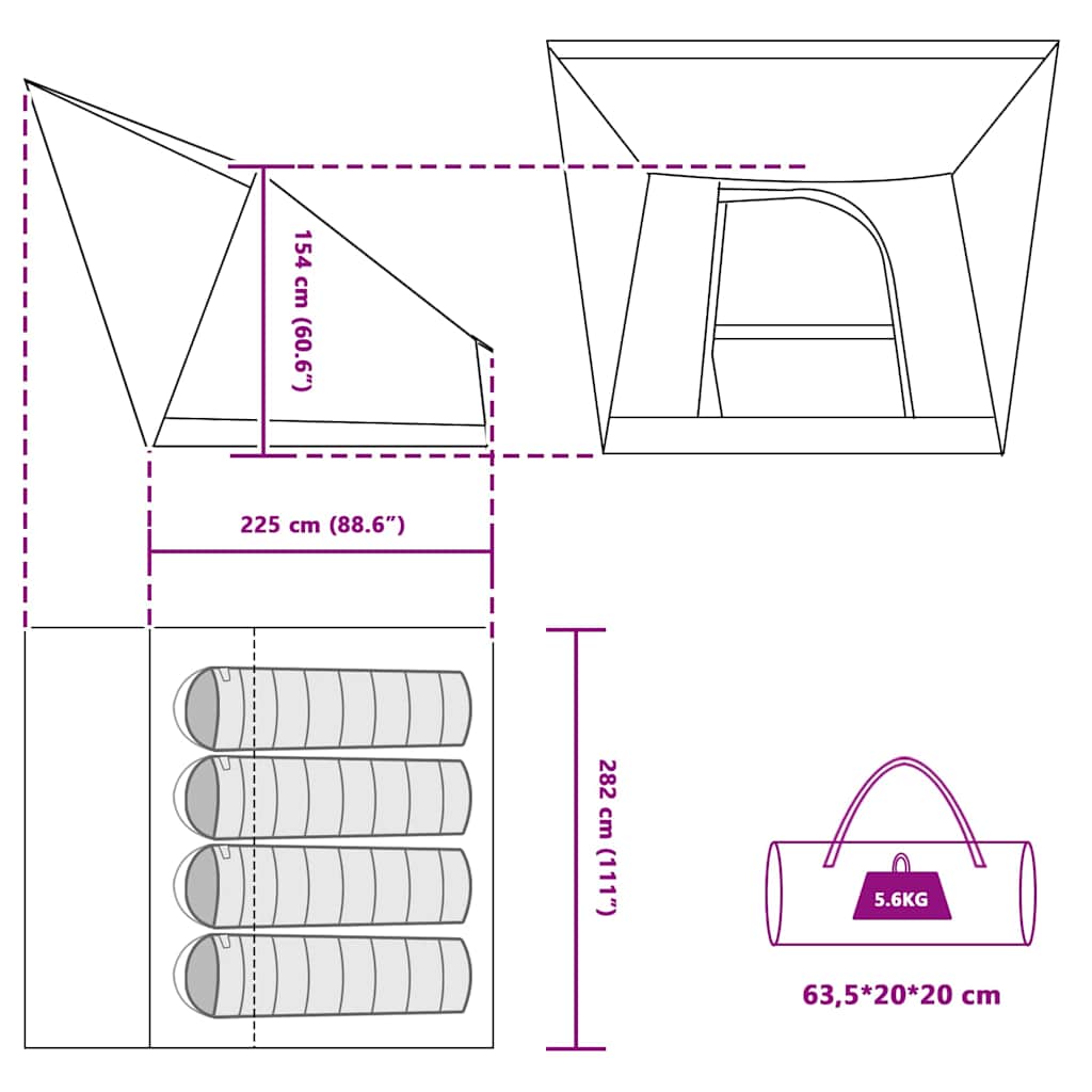 vidaXL Camping Tent 4-Person Waterproof Grey and Orange Taffeta - 282 x 225 x 154 cm