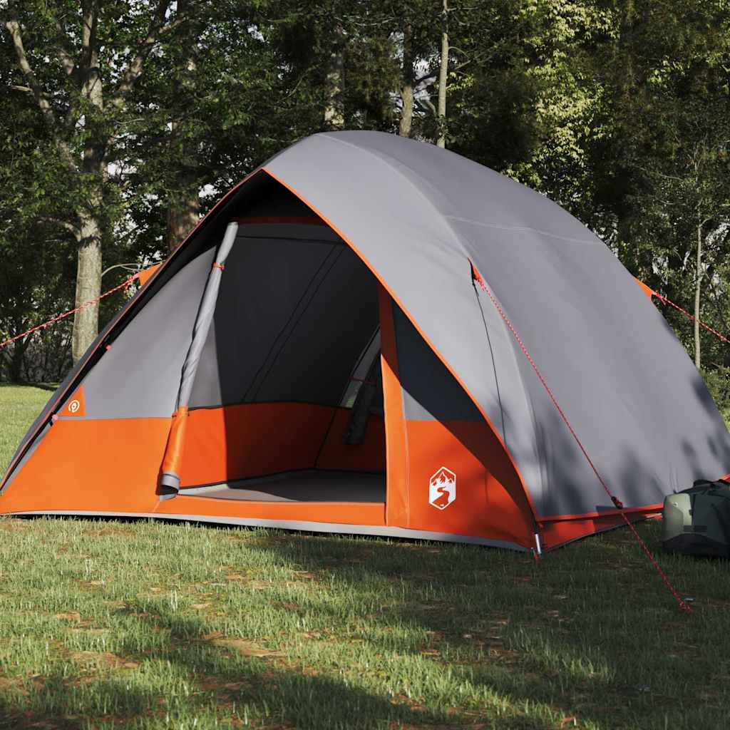 vidaXL Camping Tent 4-Person Waterproof Grey and Orange Taffeta - 320 x 275 x 190 cm