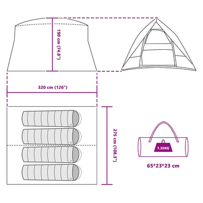 vidaXL Camping Tent 4-Person Waterproof Grey and Orange Taffeta - 320 x 275 x 190 cm