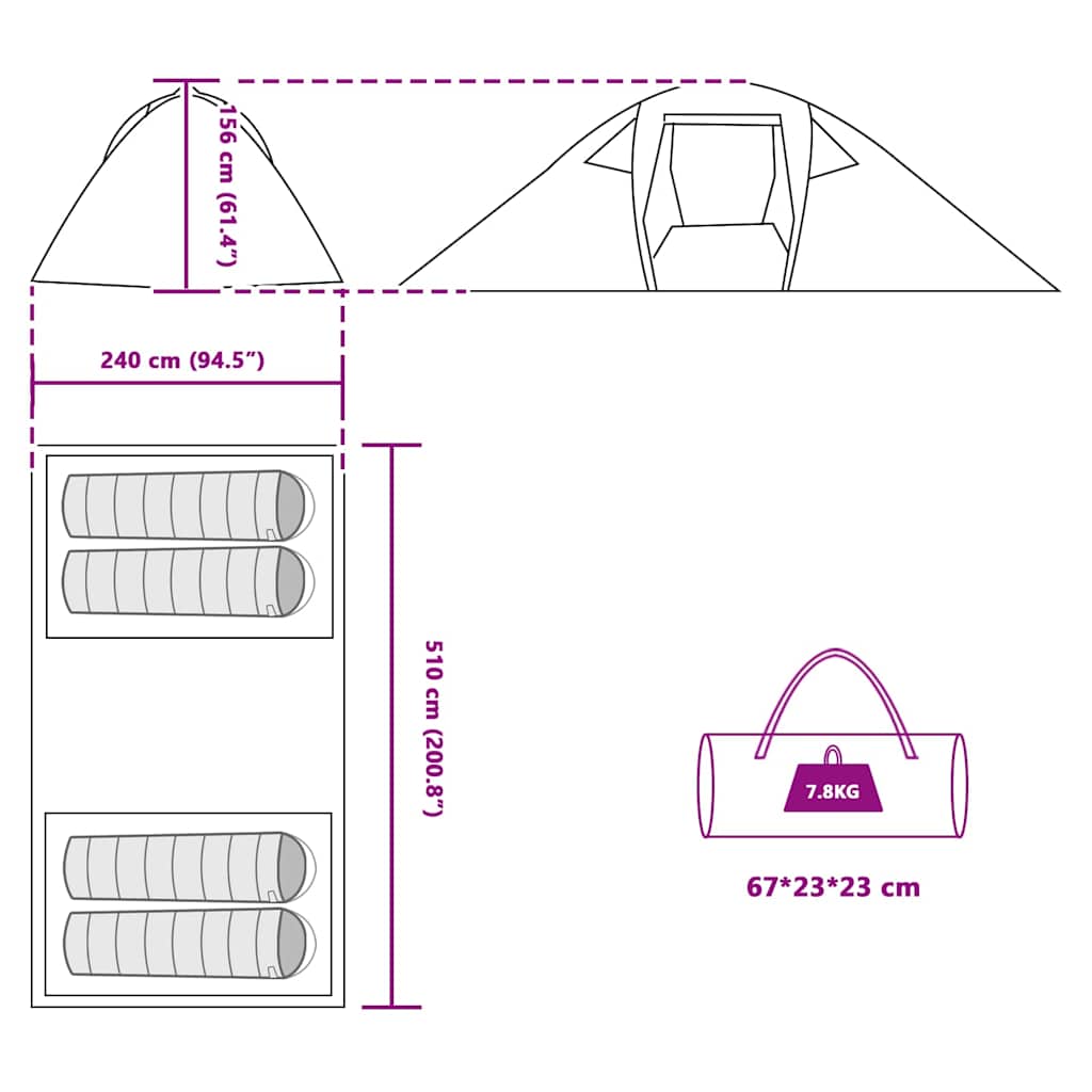 vidaXL Tunnel tent with Roof Blue 510 x 240 x 156 cm Taffeta