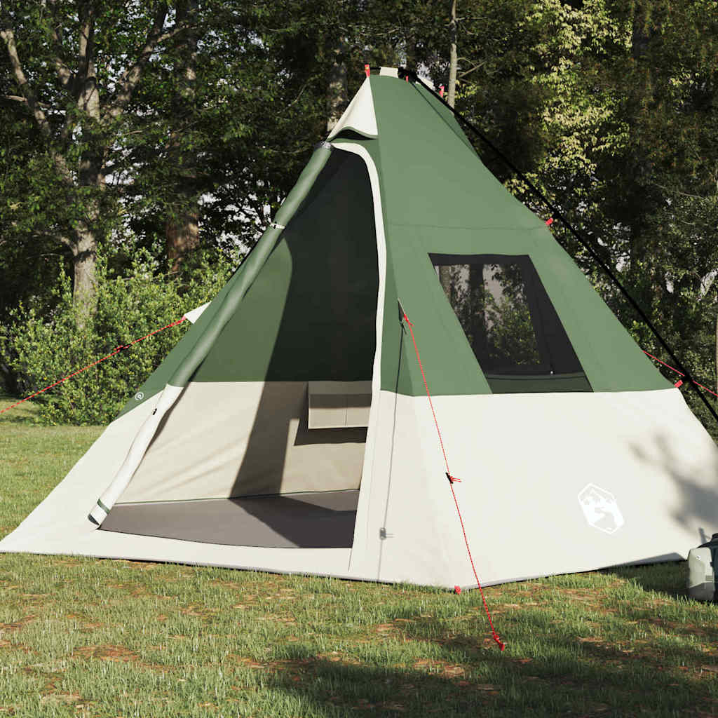 vidaXL Tipi Tent 6-Person Waterproof Green Taffeta - 383 x 338 x 217 cm