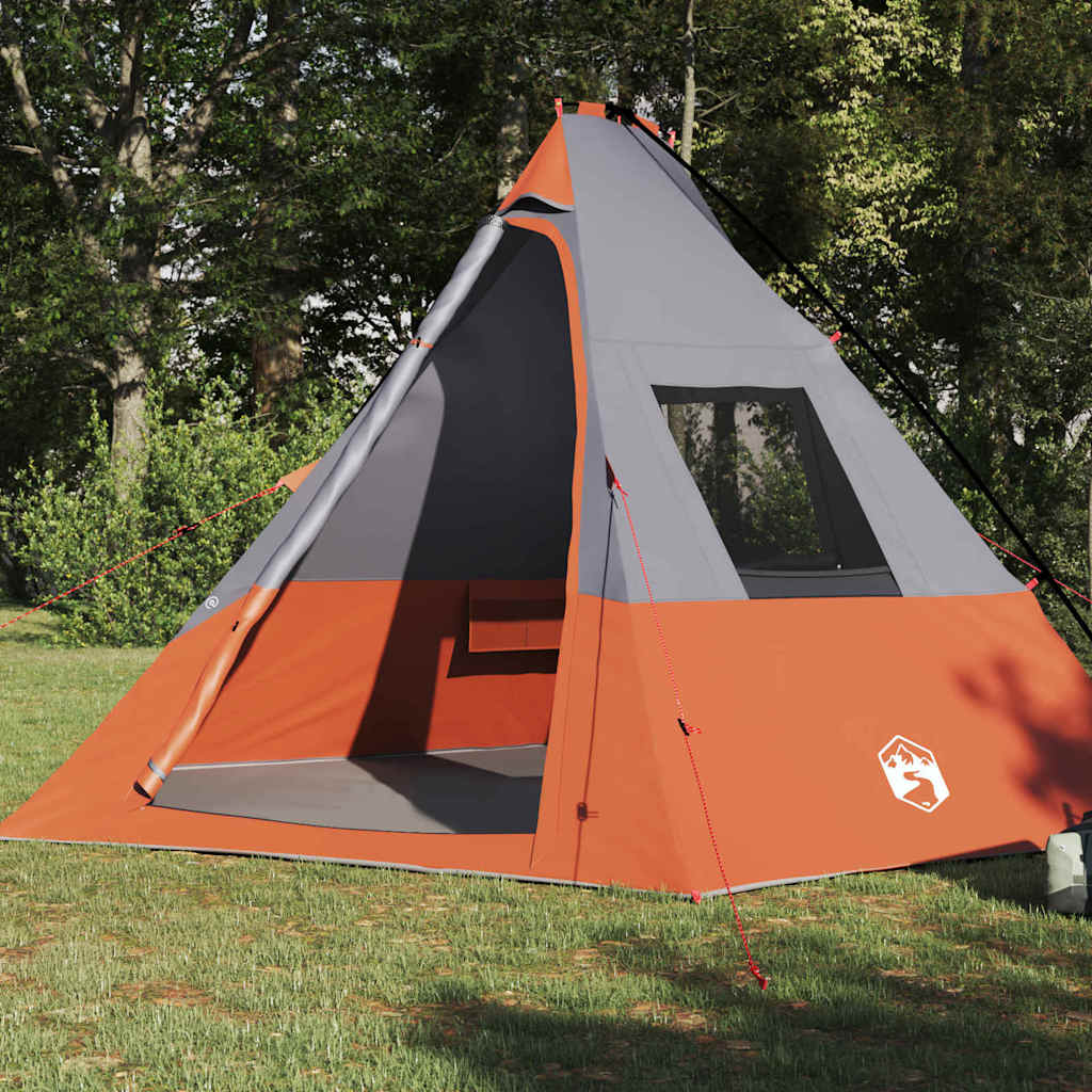 vidaXL Tipi Tent 6-Person Waterproof Grey and Orange Taffeta - 383 x 338 x 217 cm