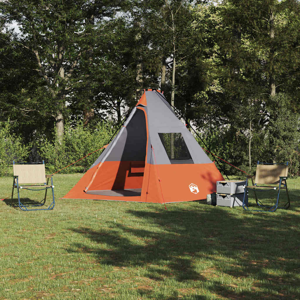 vidaXL Tipi Tent 6-Person Waterproof Grey and Orange Taffeta - 383 x 338 x 217 cm