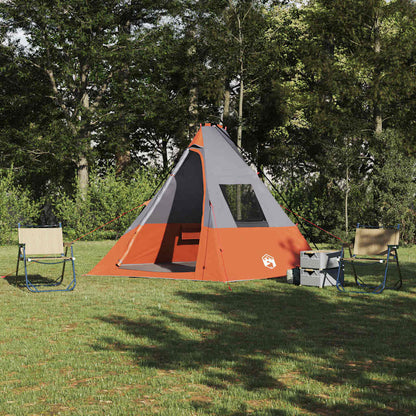 vidaXL Tipi Tent 6-Person Waterproof Grey and Orange Taffeta - 383 x 338 x 217 cm