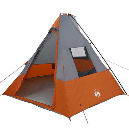 vidaXL Tipi Tent 6-Person Waterproof Grey and Orange Taffeta - 383 x 338 x 217 cm