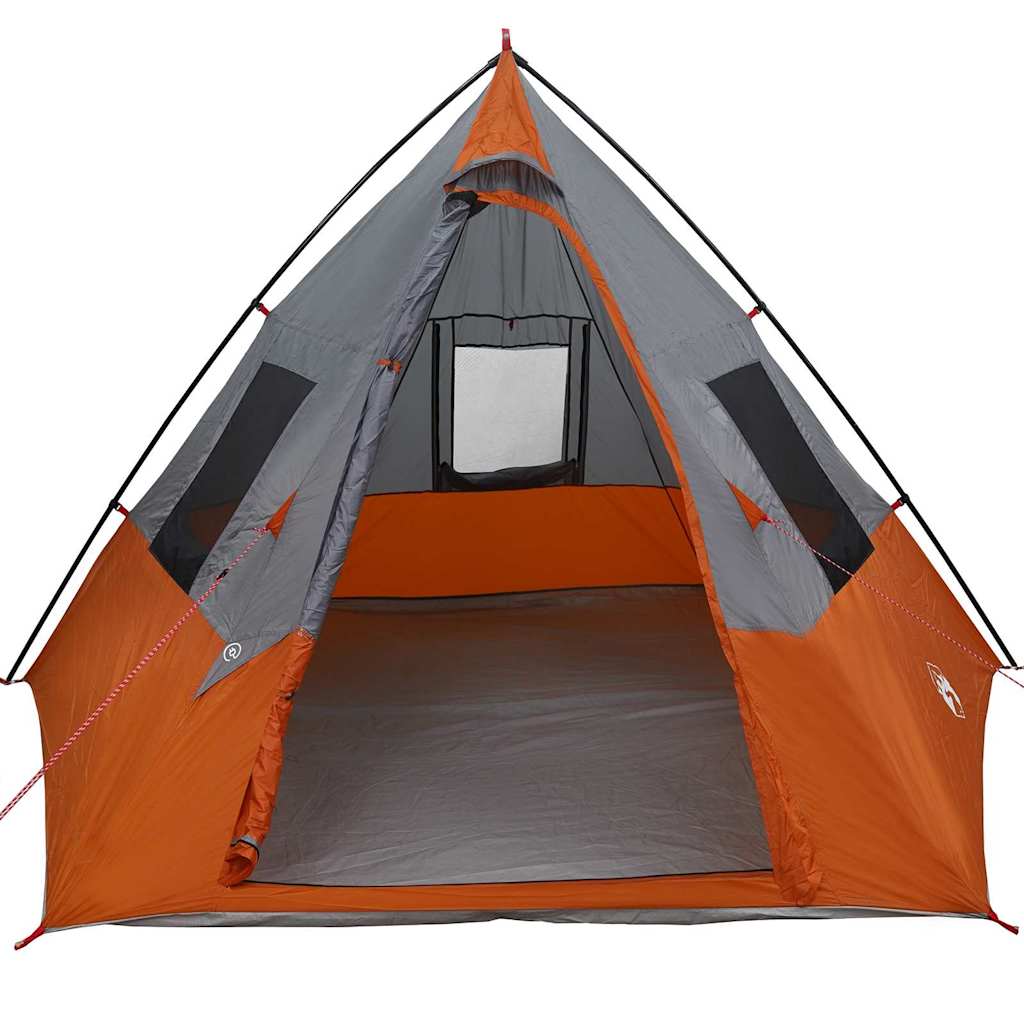 vidaXL Tipi Tent 6-Person Waterproof Grey and Orange Taffeta - 383 x 338 x 217 cm