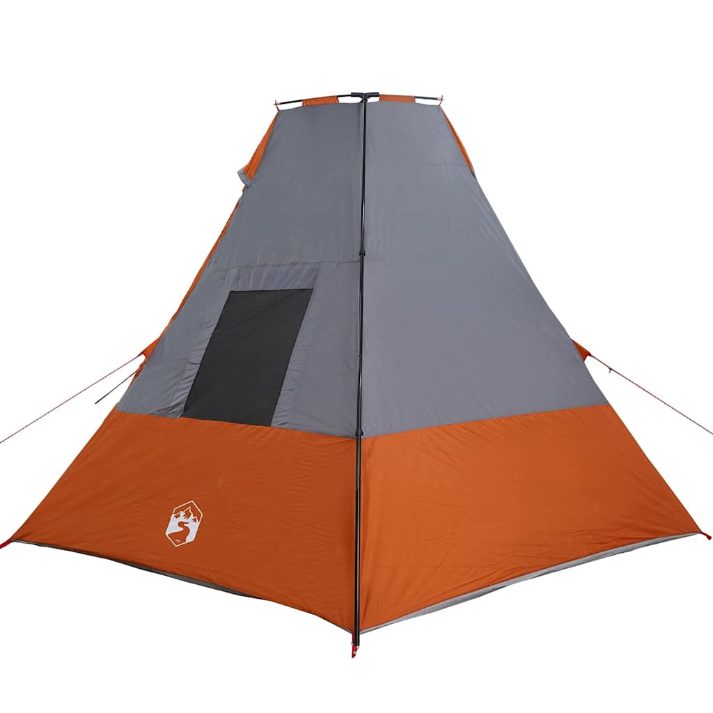 vidaXL Tipi Tent 6-Person Waterproof Grey and Orange Taffeta - 383 x 338 x 217 cm