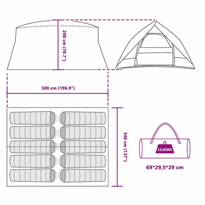 vidaXL Tunnel tent 10-Person Waterproof Grey and Orange Taffeta - 500 x 348 x 200 cm