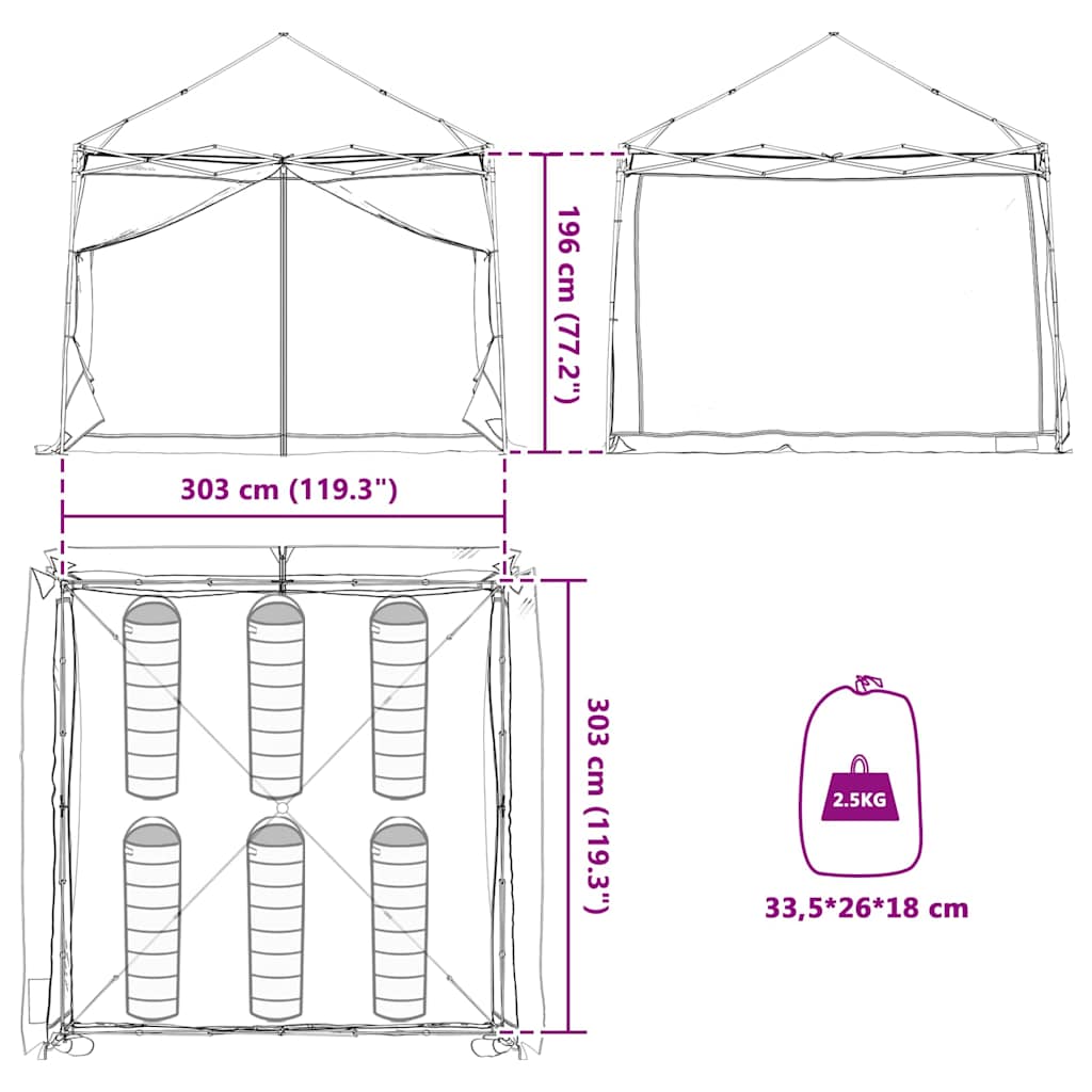 vidaXL Inner Tent 6-Person Blue Taffeta - 303 x 303 x 196 cm