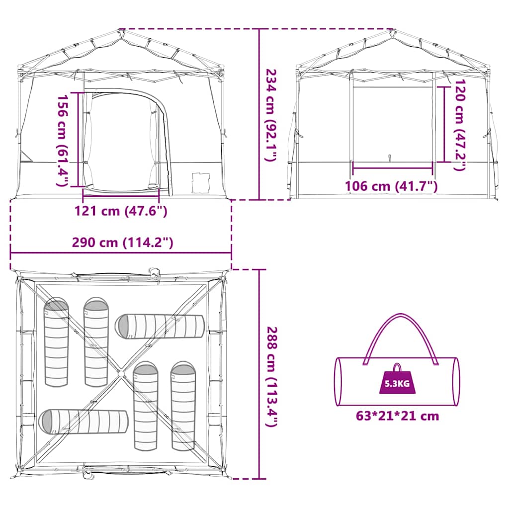 vidaXL Inner Tent 6-Person Green Taffeta - 290 x 288 x 234 cm