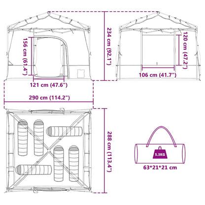vidaXL Inner Tent 6-Person Grey and Orange Taffeta - 290 x 288 x 234 cm