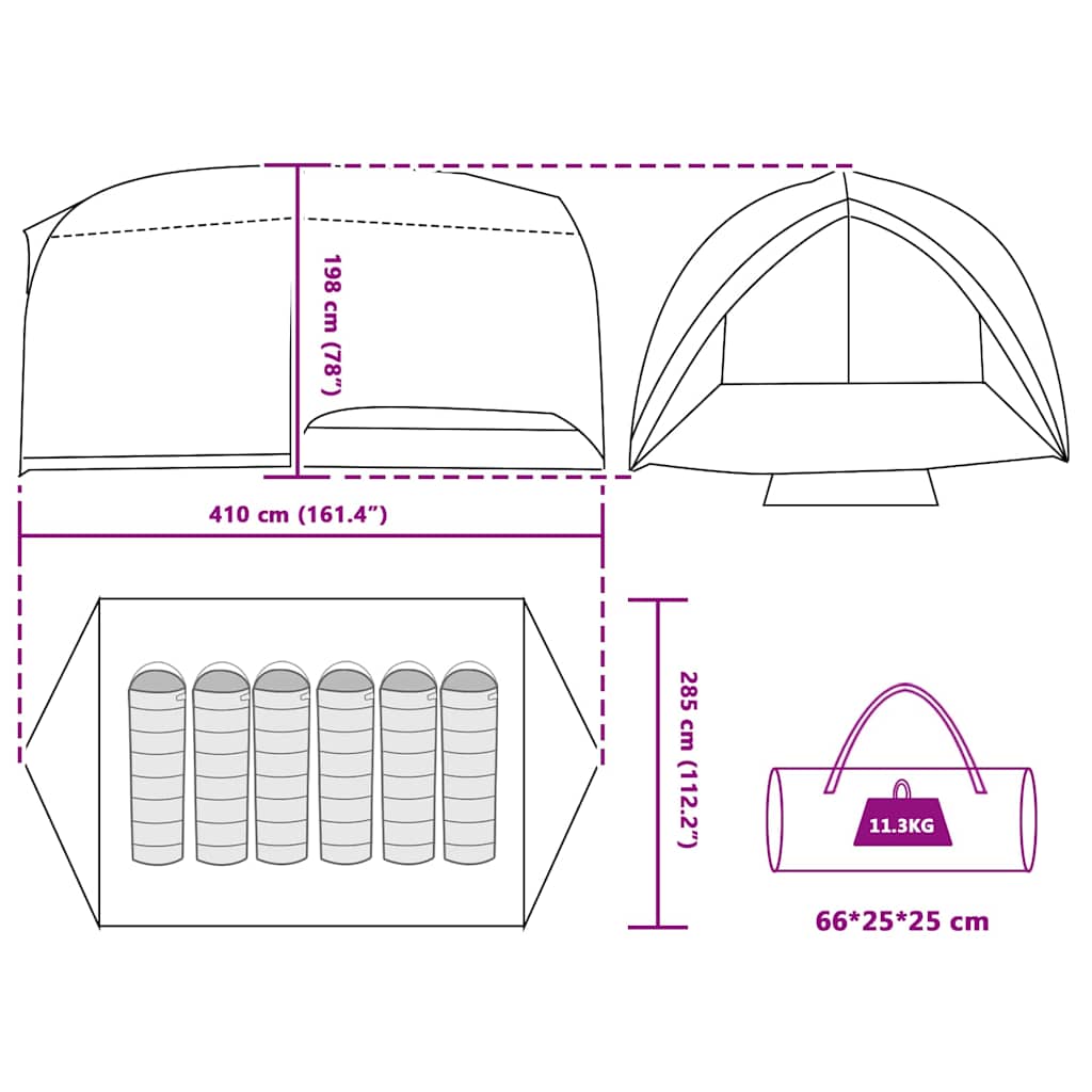 vidaXL Tunnel tent 6-Person Waterproof Blue Taffeta - 410 x 285 x 198 cm