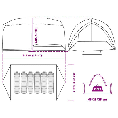 vidaXL Tunnel tent 6-Person Waterproof Blue Taffeta - 410 x 285 x 198 cm