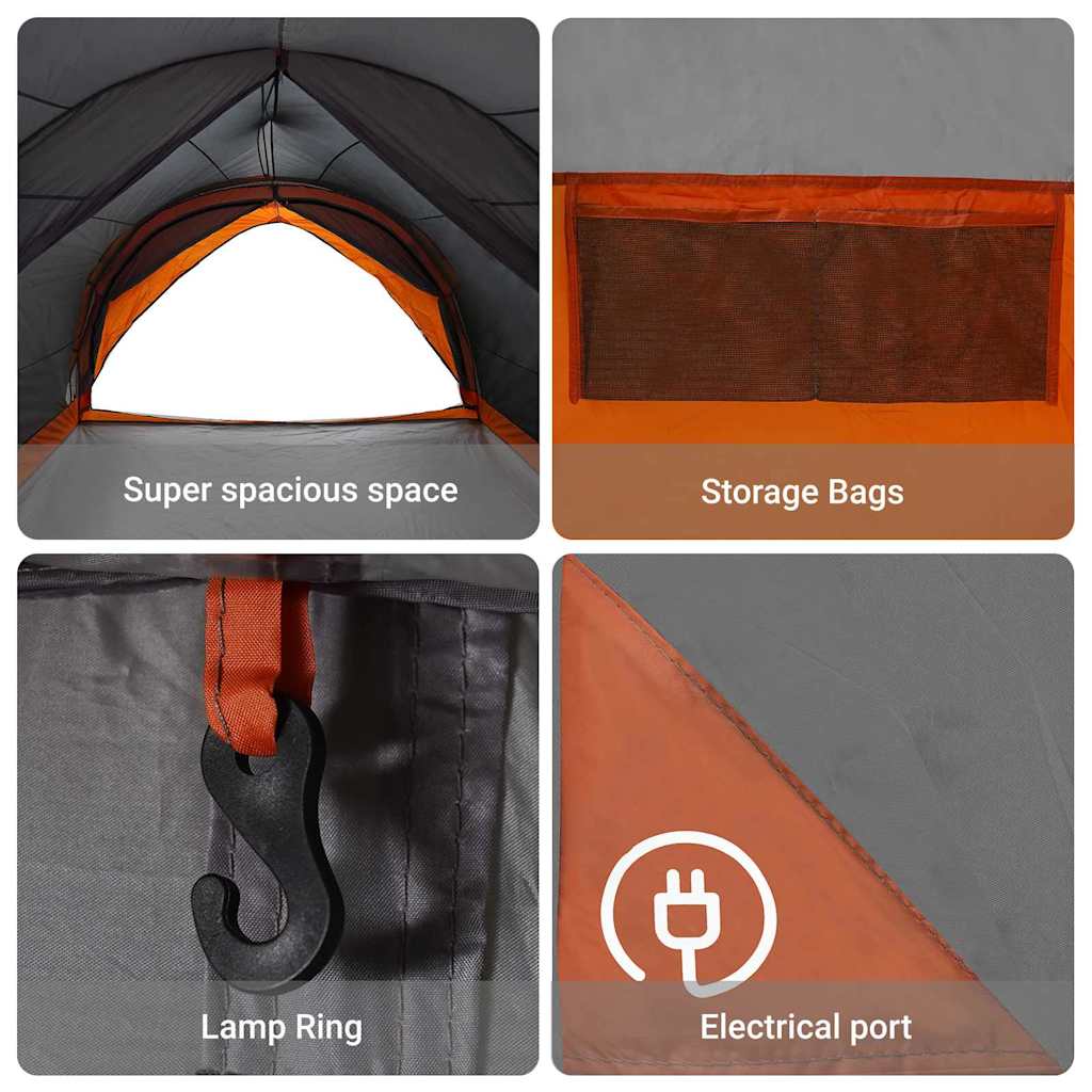 vidaXL Tunnel tent 6-Person Waterproof Grey and Orange Taffeta - 410 x 285 x 198 cm