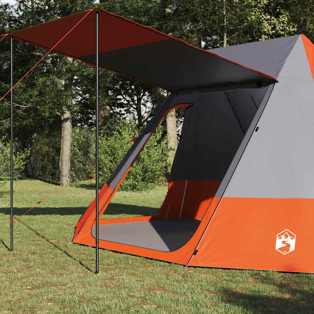 vidaXL Camping Tent 10-Person Waterproof Grey and Orange Taffeta - 482 x 360 x 227 cm