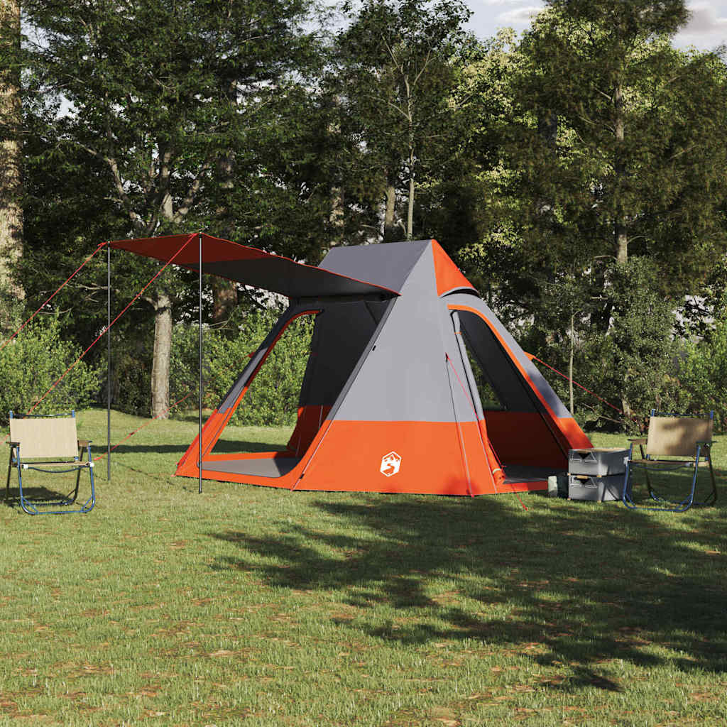 vidaXL Camping Tent 10-Person Waterproof Grey and Orange Taffeta - 482 x 360 x 227 cm