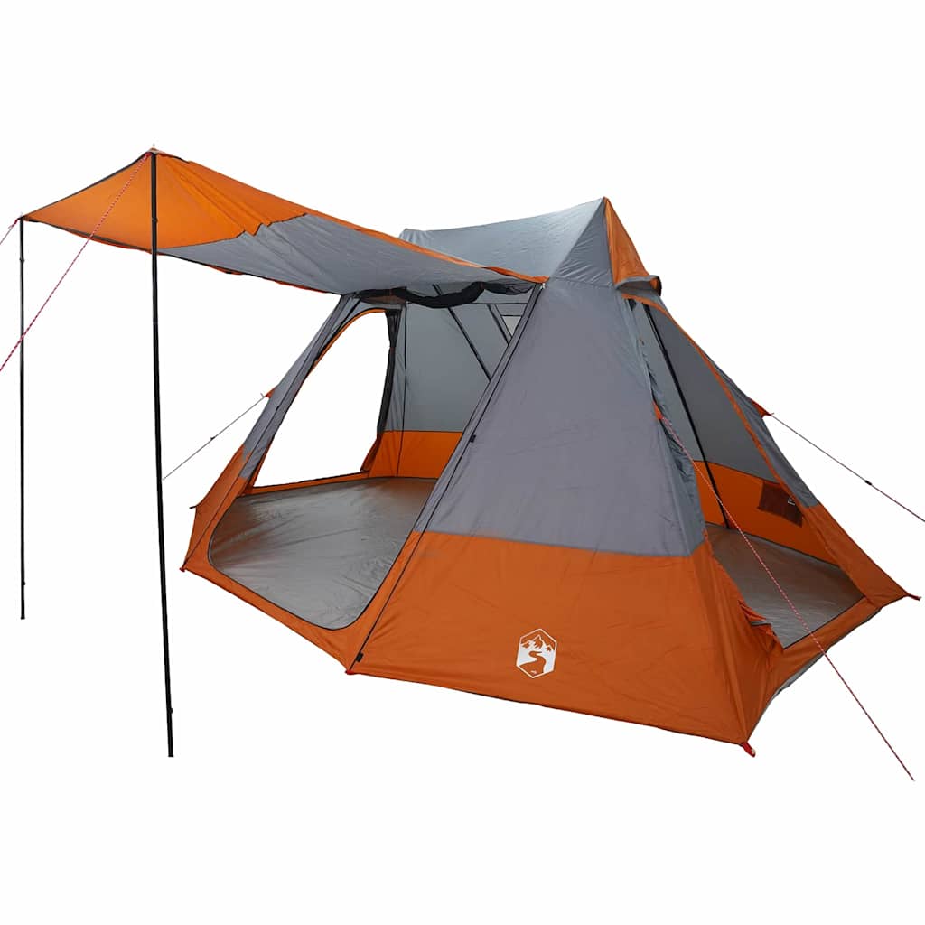 vidaXL Camping Tent 10-Person Waterproof Grey and Orange Taffeta - 482 x 360 x 227 cm