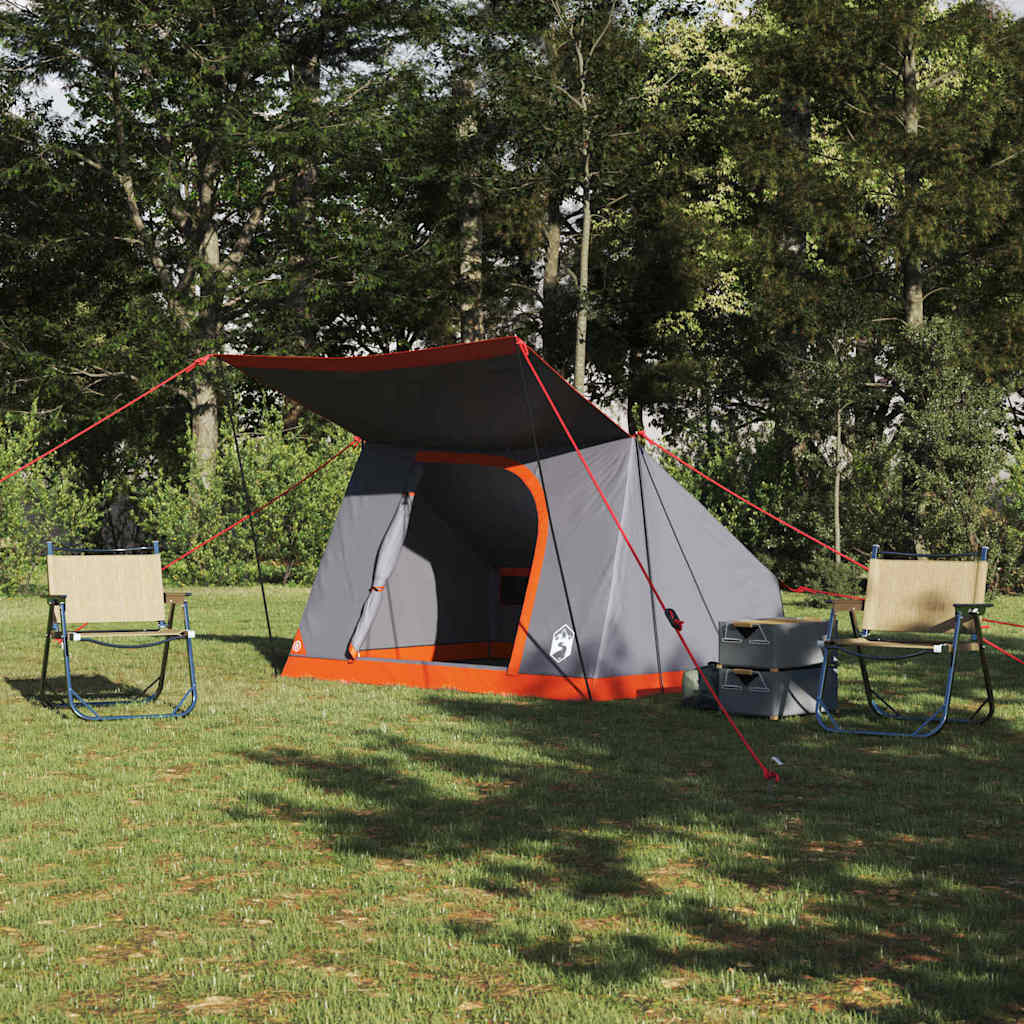 vidaXL Camping Tent 2-Person Waterproof Grey and Orange Taffeta - 223 x 163 x 130 cm