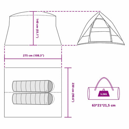 vidaXL Camping Tent 2-Person Waterproof Grey and Orange Taffeta - 275 x 230 x 140 cm