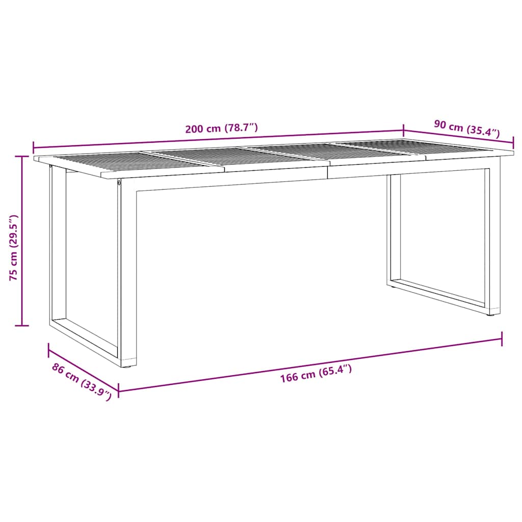 vidaXL Garden Table Grey 200 x 90 x 75 cm Solid Acacia Wood
