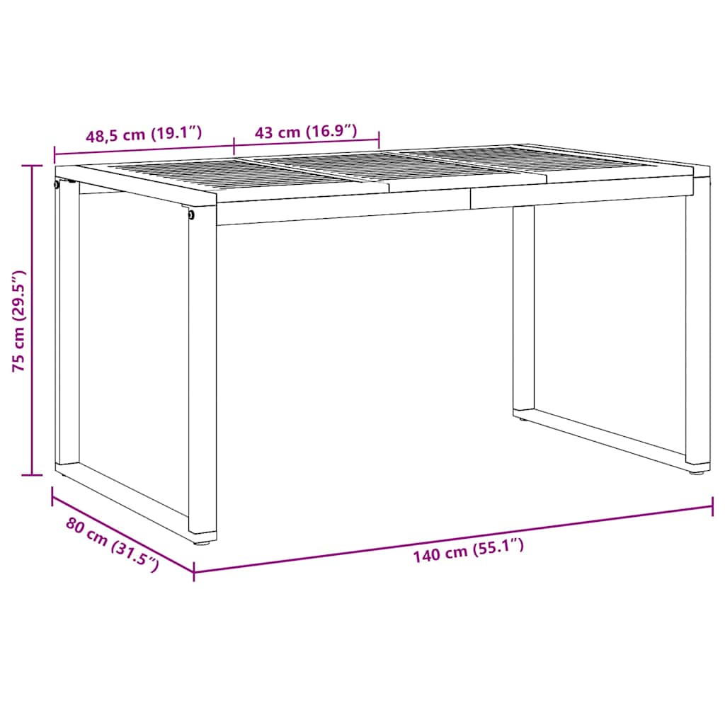 vidaXL Garden Table Grey 140 x 80 x 75 cm Solid Acacia Wood - 26329