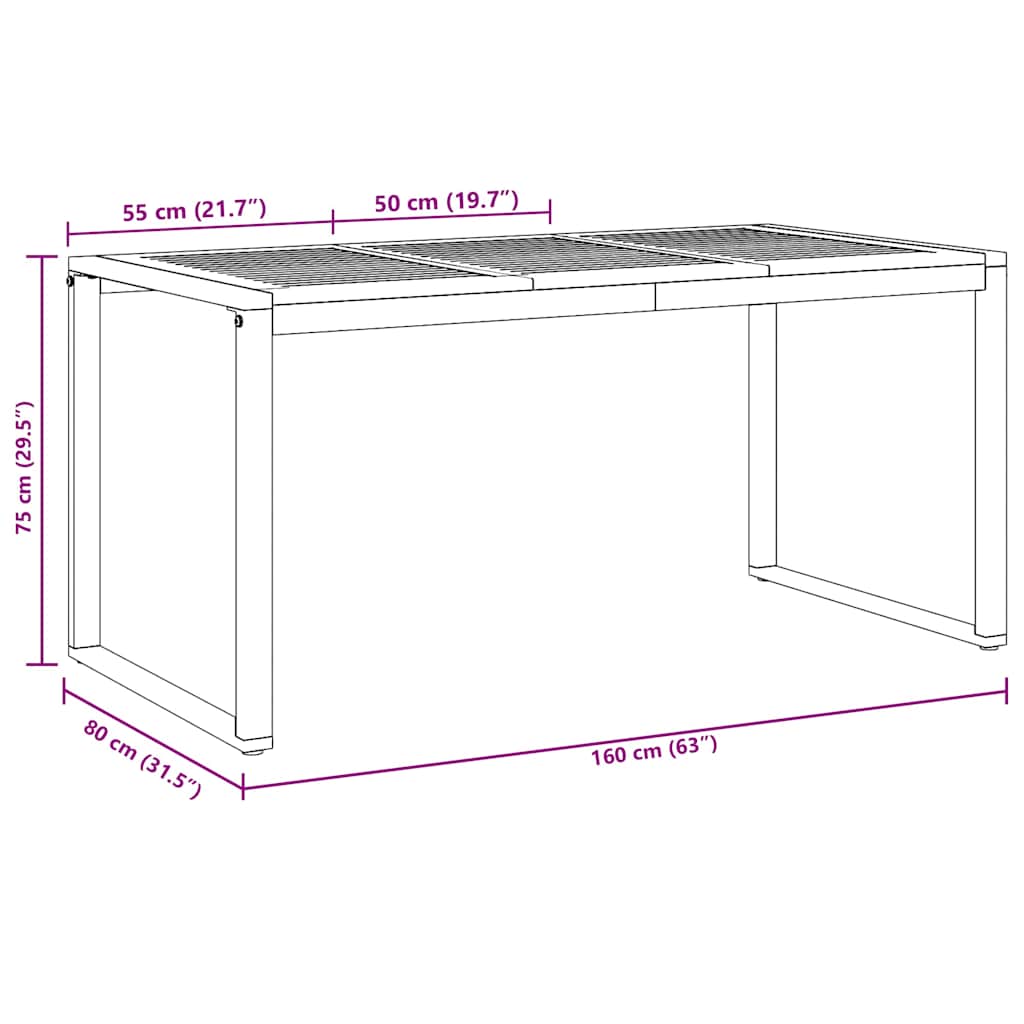 vidaXL Garden Table Grey 160 x 80 x 75 cm Solid Acacia Wood - 26330
