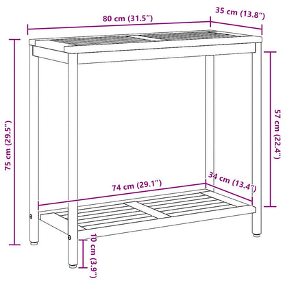 vidaXL Outdoor Table with Storage Natural and Grey 80 x 35 x 75 cm - Brown