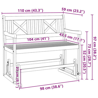 vidaXL Garden Glider Bench Natural 110 x 59 x 97 cm Solid Acacia Wood - Brown