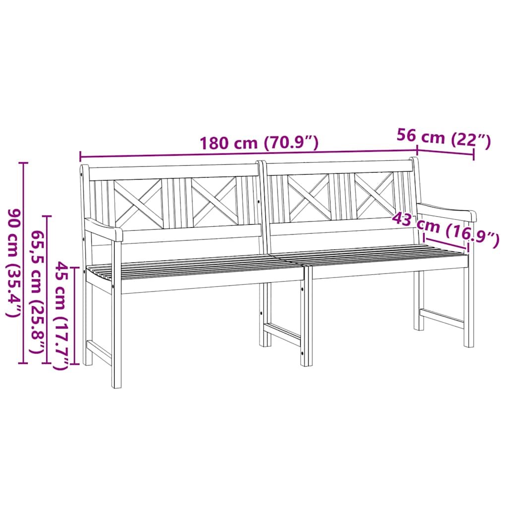 vidaXL Outdoor Bench Natural 180 x 56 x 90 cm Solid Acacia Wood - Brown