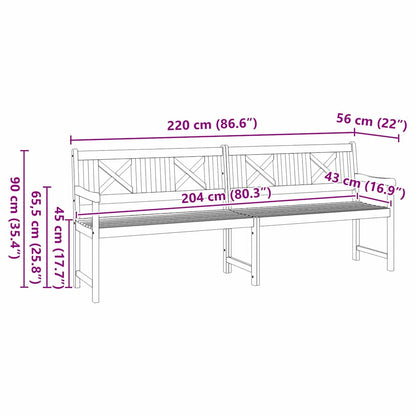 vidaXL Outdoor Bench Natural 220 x 56 x 90 cm Solid Acacia Wood - Brown