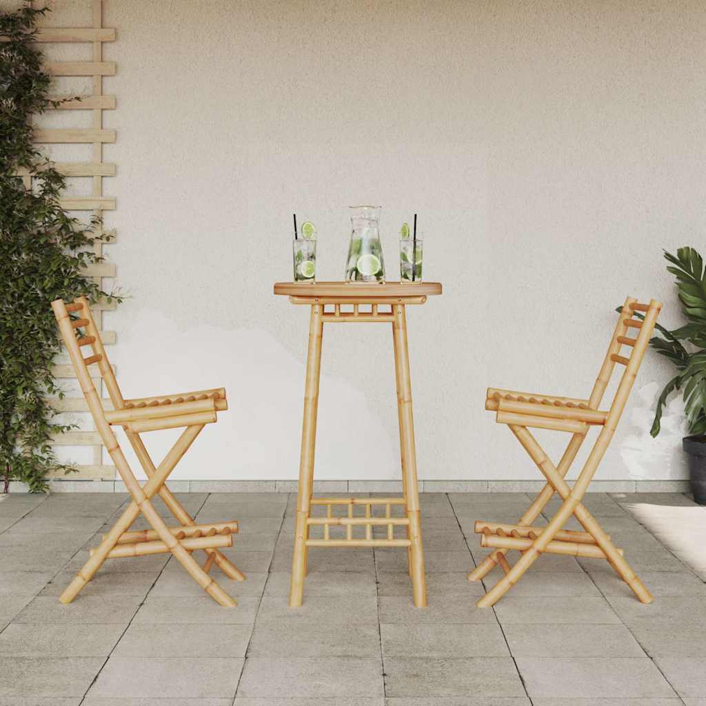 vidaXL 3 Piece Outdoor Bar Set Foldable Bamboo - Brown