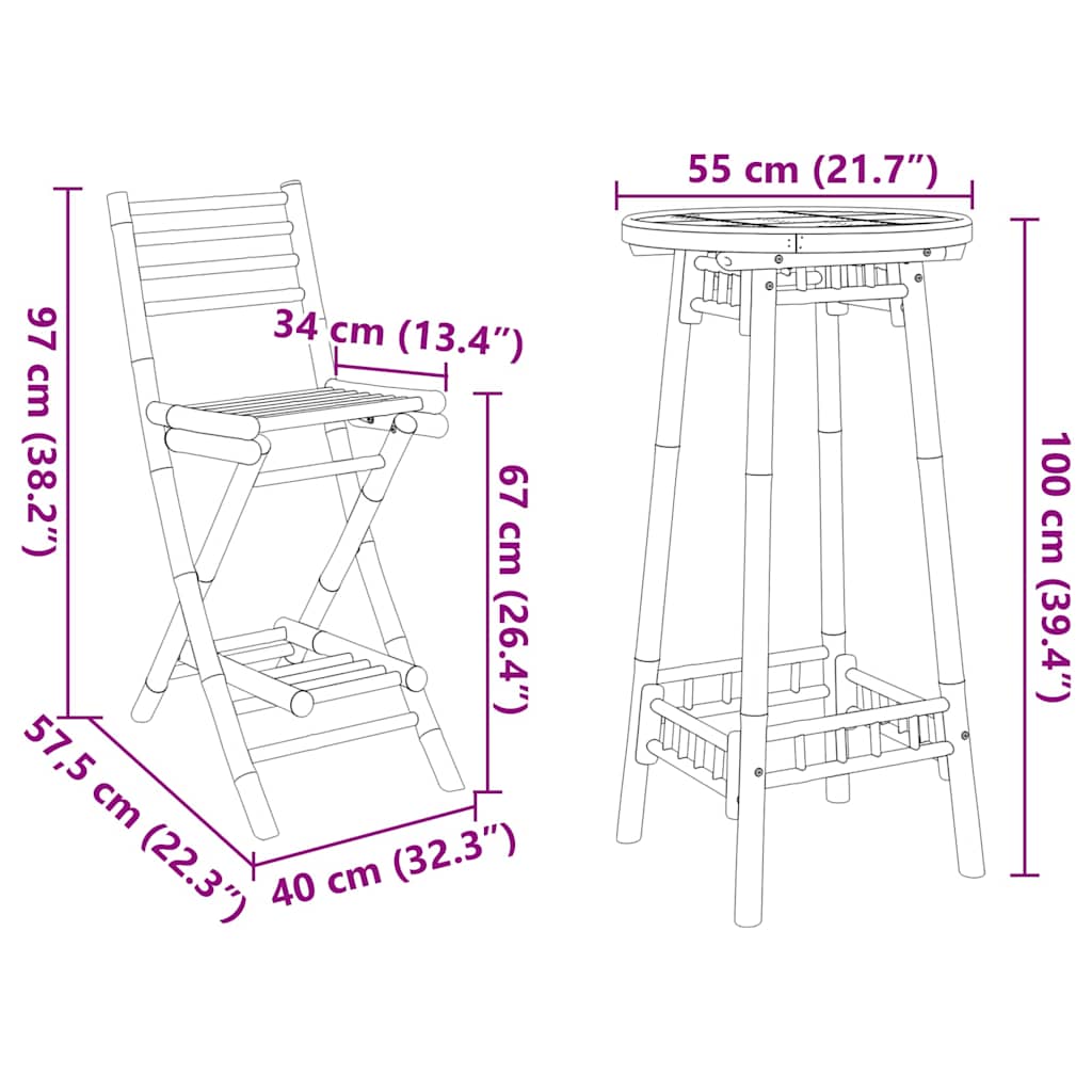 vidaXL 3 Piece Outdoor Bar Set Foldable Bamboo - Brown