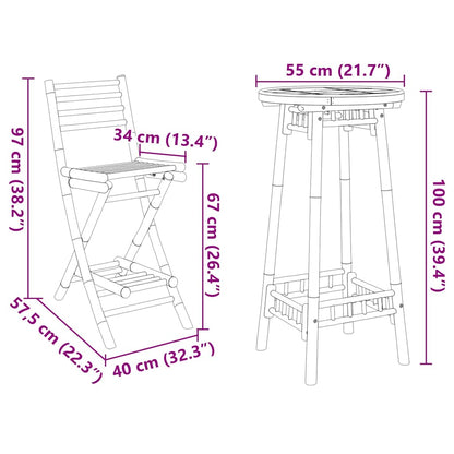 vidaXL 3 Piece Outdoor Bar Set Foldable Bamboo - Brown