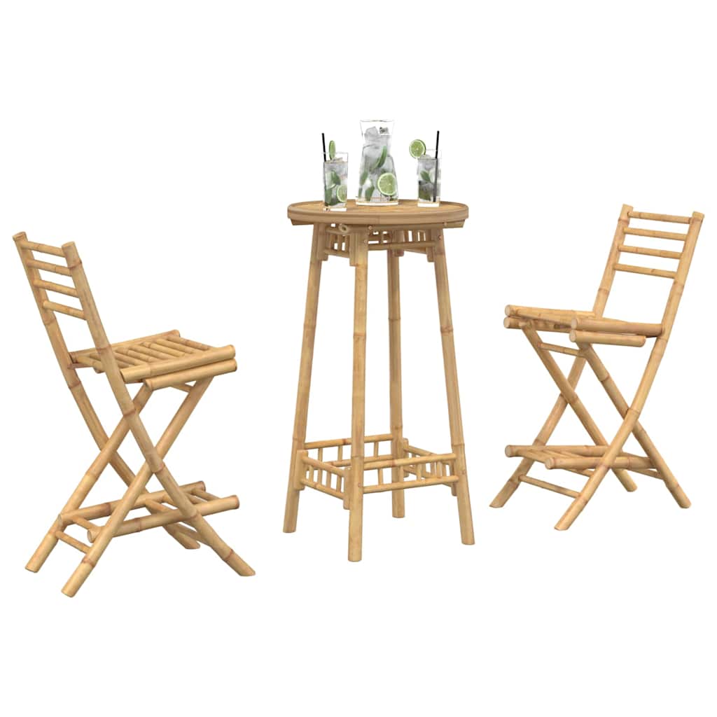 vidaXL 3 Piece Outdoor Bar Set Foldable Bamboo - Brown