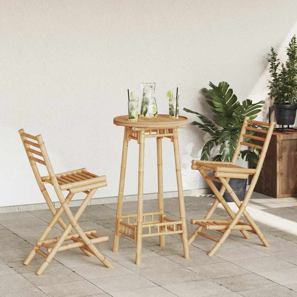 vidaXL 3 Piece Outdoor Bar Set Foldable Bamboo - Brown