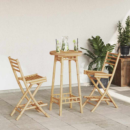 vidaXL 3 Piece Outdoor Bar Set Foldable Bamboo - Brown
