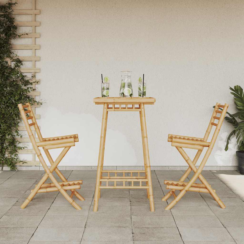 vidaXL 3 Piece Outdoor Bar Set Foldable Bamboo - Brown - 26475