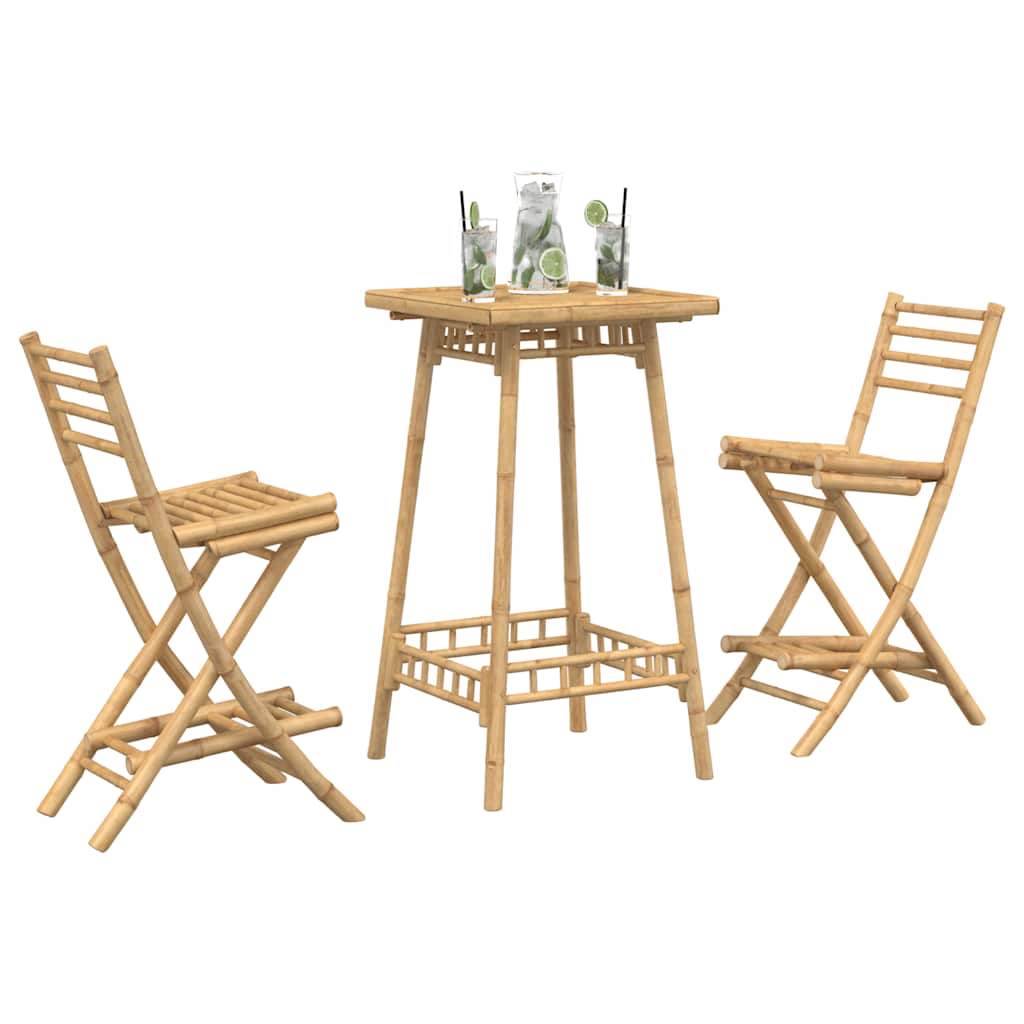 vidaXL 3 Piece Outdoor Bar Set Foldable Bamboo - Brown - 26475