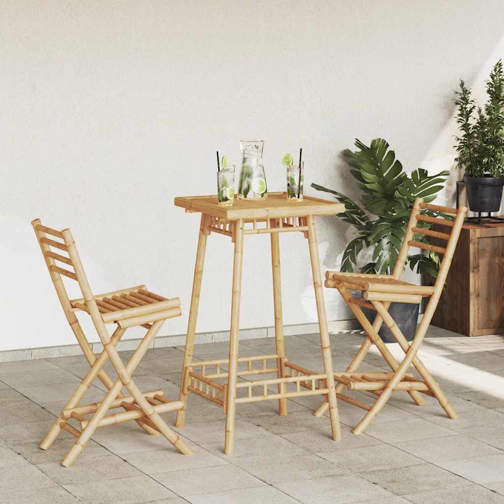 vidaXL 3 Piece Outdoor Bar Set Foldable Bamboo - Brown - 26475