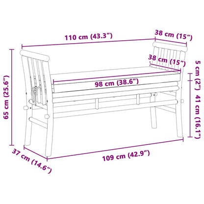 vidaXL Garden Bench with Cushion Brown 110 x 38 x 65cm Bamboo - 30718