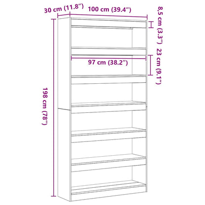 vidaXL Book Cabinet 6-Tier 100 x 30 x 198 cm Engineered Wood - Brown