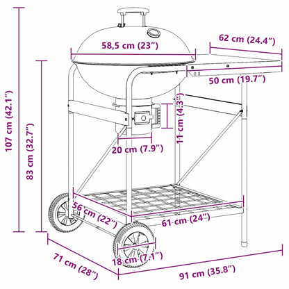 vidaXL Outdoor Grill with Wheel Black 91 x 71 x 107 cm Metal
