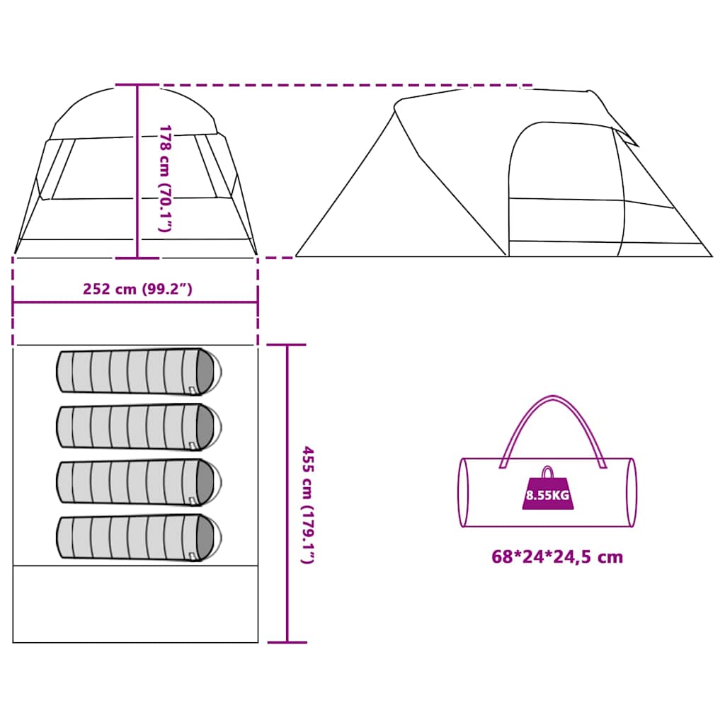 vidaXL Dome Tent 4-Person with Roof Blue 455 x 252 x 178 cm