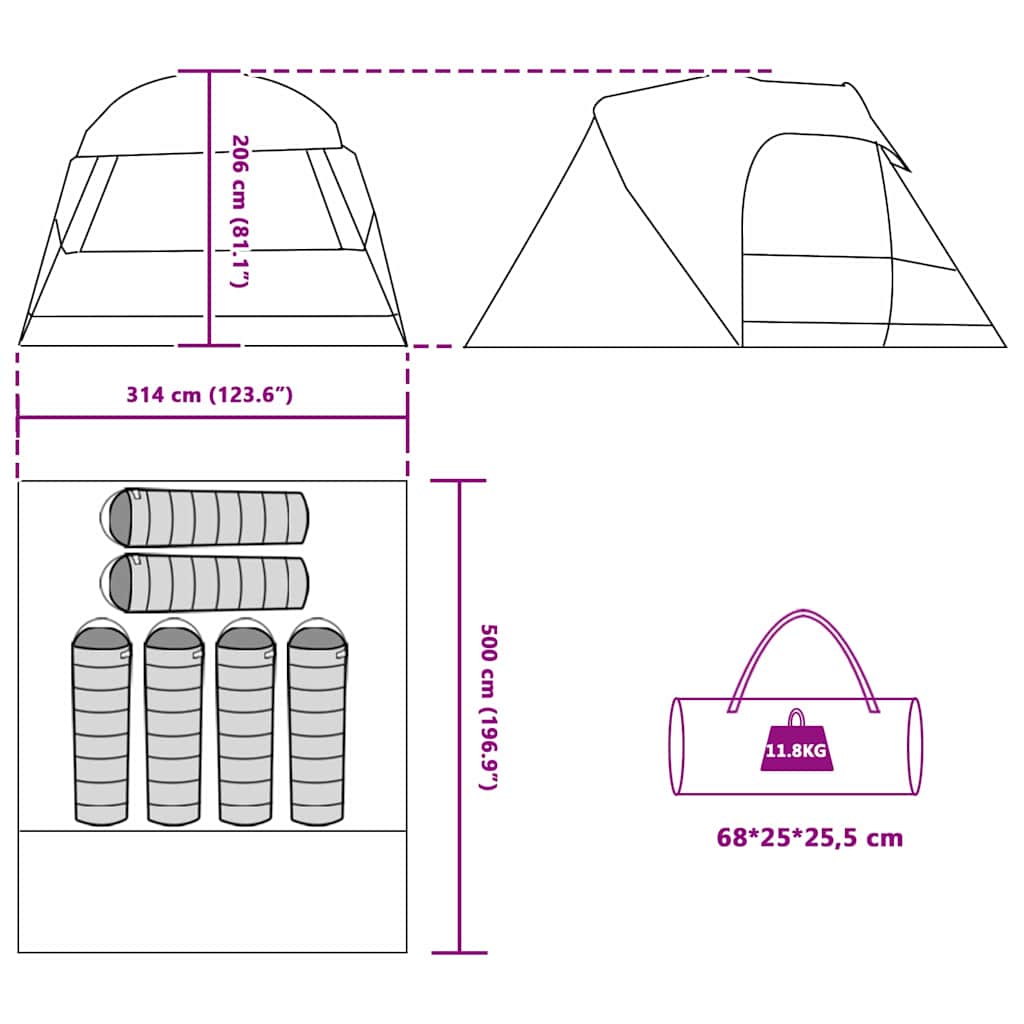 vidaXL Dome Tent 6-Person with Roof Green 500 x 314 x 206 cm